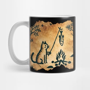 Cave Art Kitten Humor Fish Roasting Art Survival Cat Mug